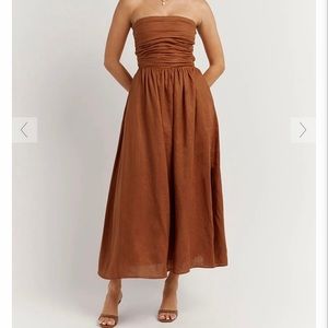 Dissh Lexi Spice Linen Midi Dress Strapless